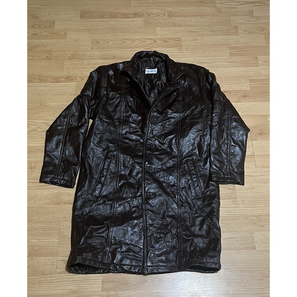 CW Classics Womens Small Single Breasted Trench Coat Brown Genuine Leather EUC